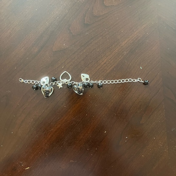 Silver Tone with Hearts, Heart Locks, Star, & Black Beads Adjustable Bracelet - Picture 2 of 3
